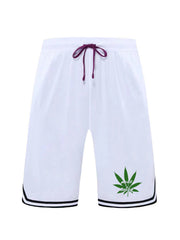 Leaf Pattern Print Comfy Shorts Men Casual Elastic Waist Drawstring Shorts