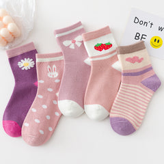 5 Pairs Girls Cotton Crew Socks for Kids Summer