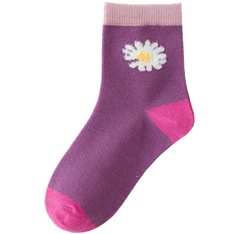 5 Pairs Girls Cotton Crew Socks for Kids Summer