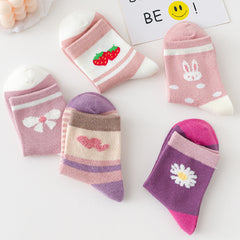 5 Pairs Girls Cotton Crew Socks for Kids Summer
