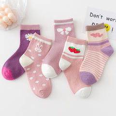 5 Pairs Girls Cotton Crew Socks for Kids Summer