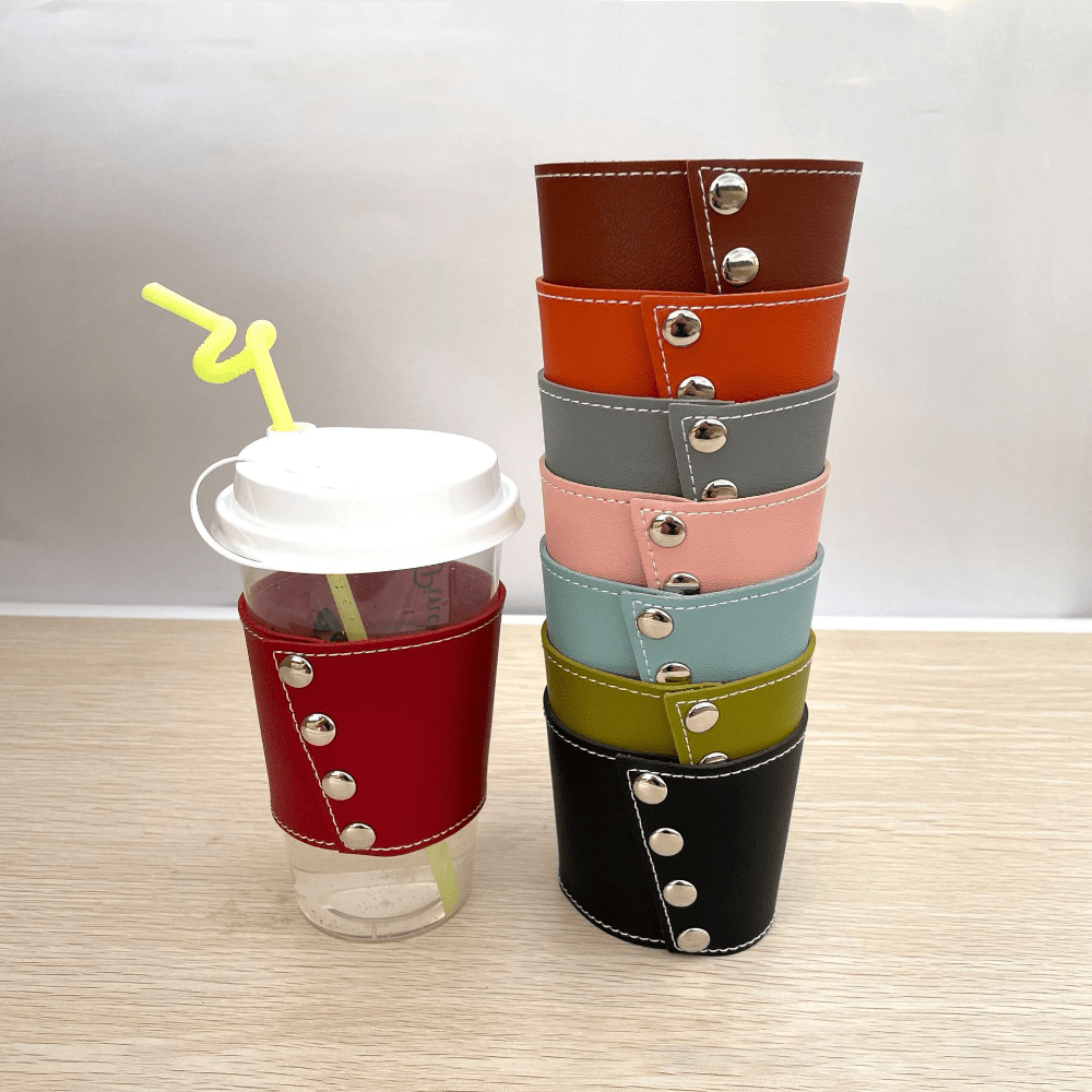 Insulated Non-Slip PU Leather Cup Cover - Reusable & Detachable