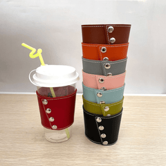 Insulated Non-Slip PU Leather Cup Cover - Reusable & Detachable