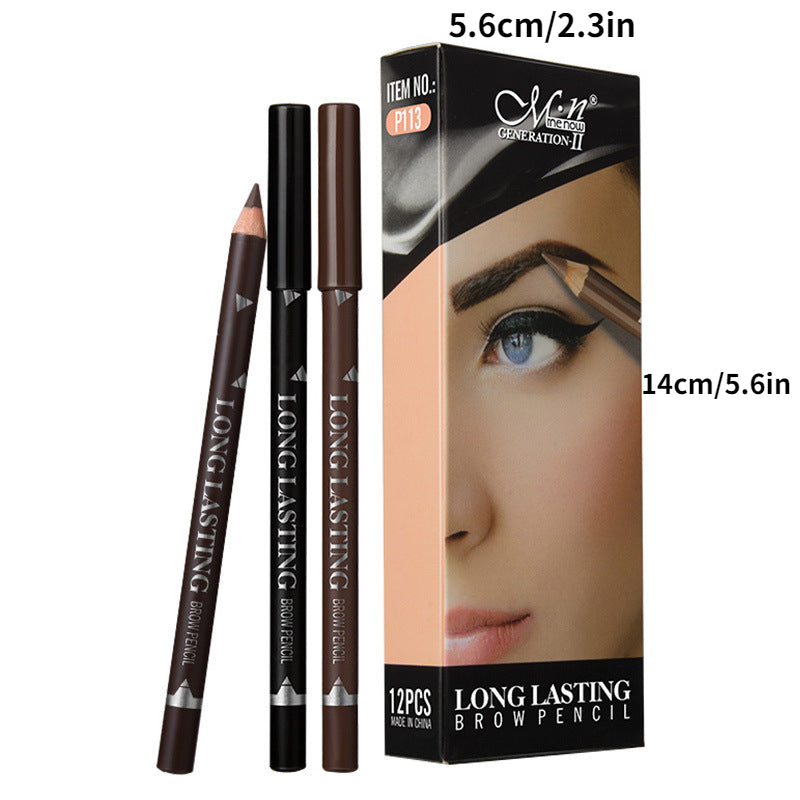 12 Pcs Dark Brown Eyebrow Pencil Eyeliner Set Waterproof Eye Makeup