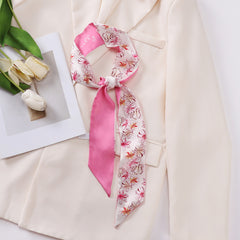 Floral Print Skinny Scarf Long Ribbon Neckerchief Boho Twilly Scarf
