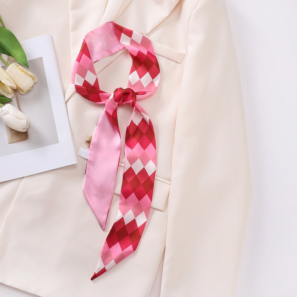 Floral Print Skinny Scarf Long Ribbon Neckerchief Boho Twilly Scarf