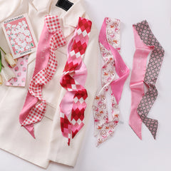 Floral Print Skinny Scarf Long Ribbon Neckerchief Boho Twilly Scarf