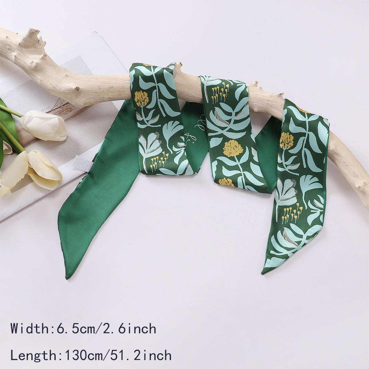 Floral Print Skinny Scarf Long Ribbon Neckerchief Boho Twilly Scarf