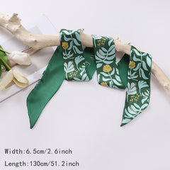 Floral Print Skinny Scarf Long Ribbon Neckerchief Boho Twilly Scarf