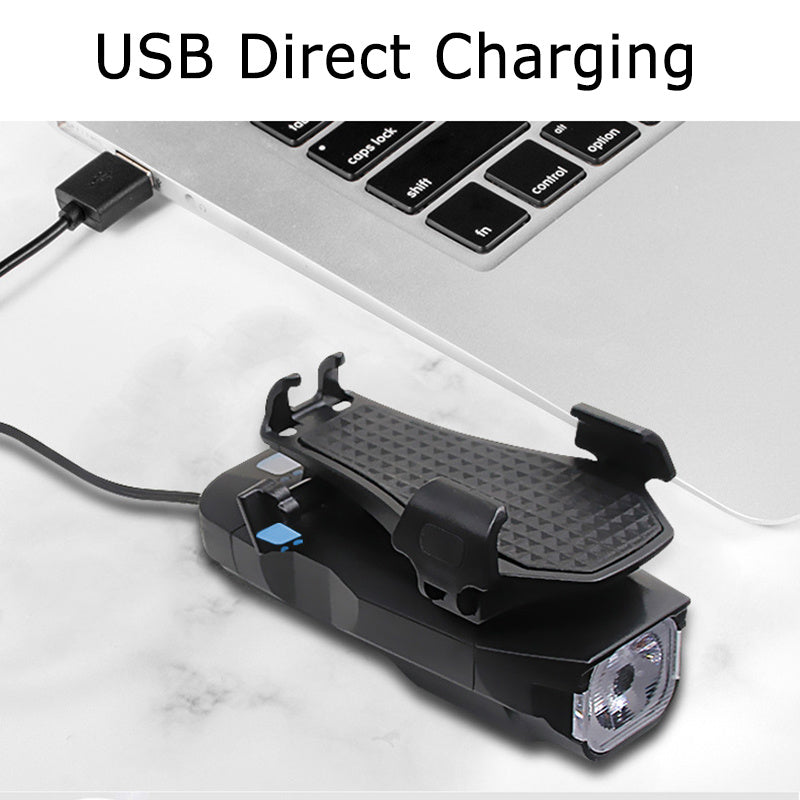 USB Rechargeable Bike Headlight with Phone Holder Horn Waterproof 4000mAH