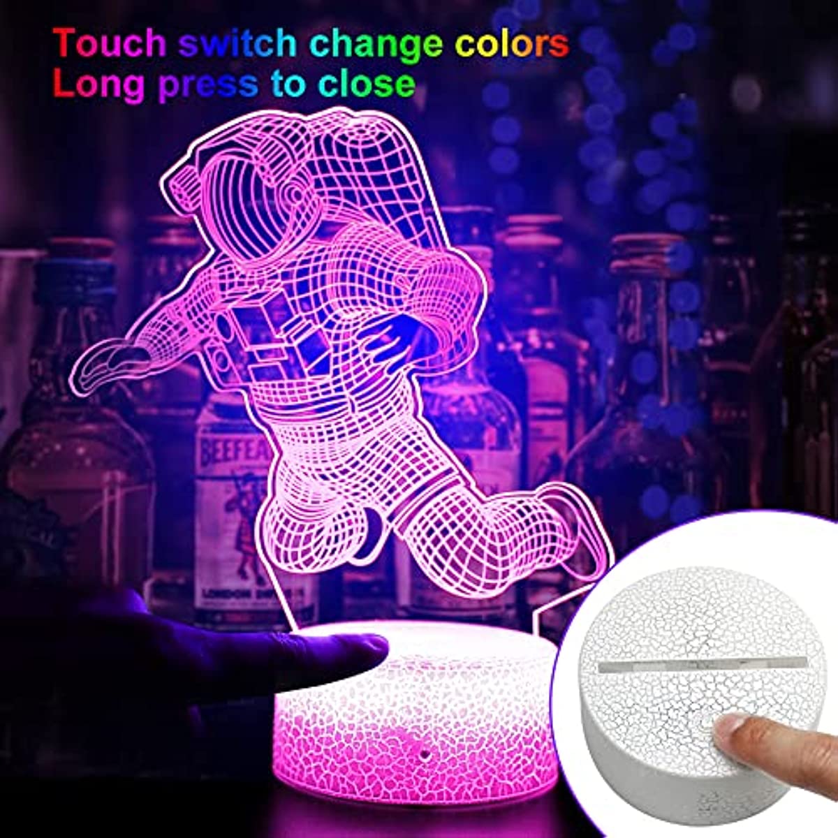 Spaceman 3D Night Light Astronaut Rocket LED Lamp, 16 Colors, Remote Control