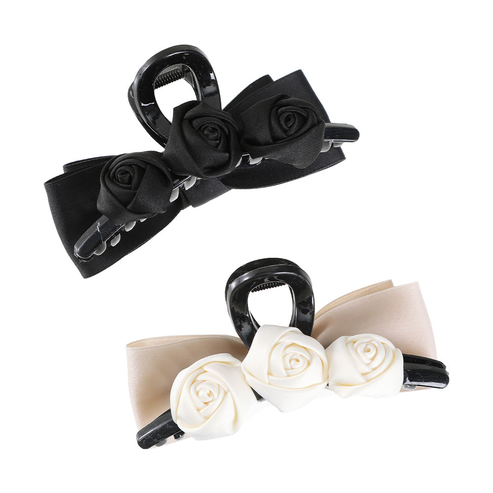 Satin Rose Bow Hair Claw Ponytail Clip Hair Accessories