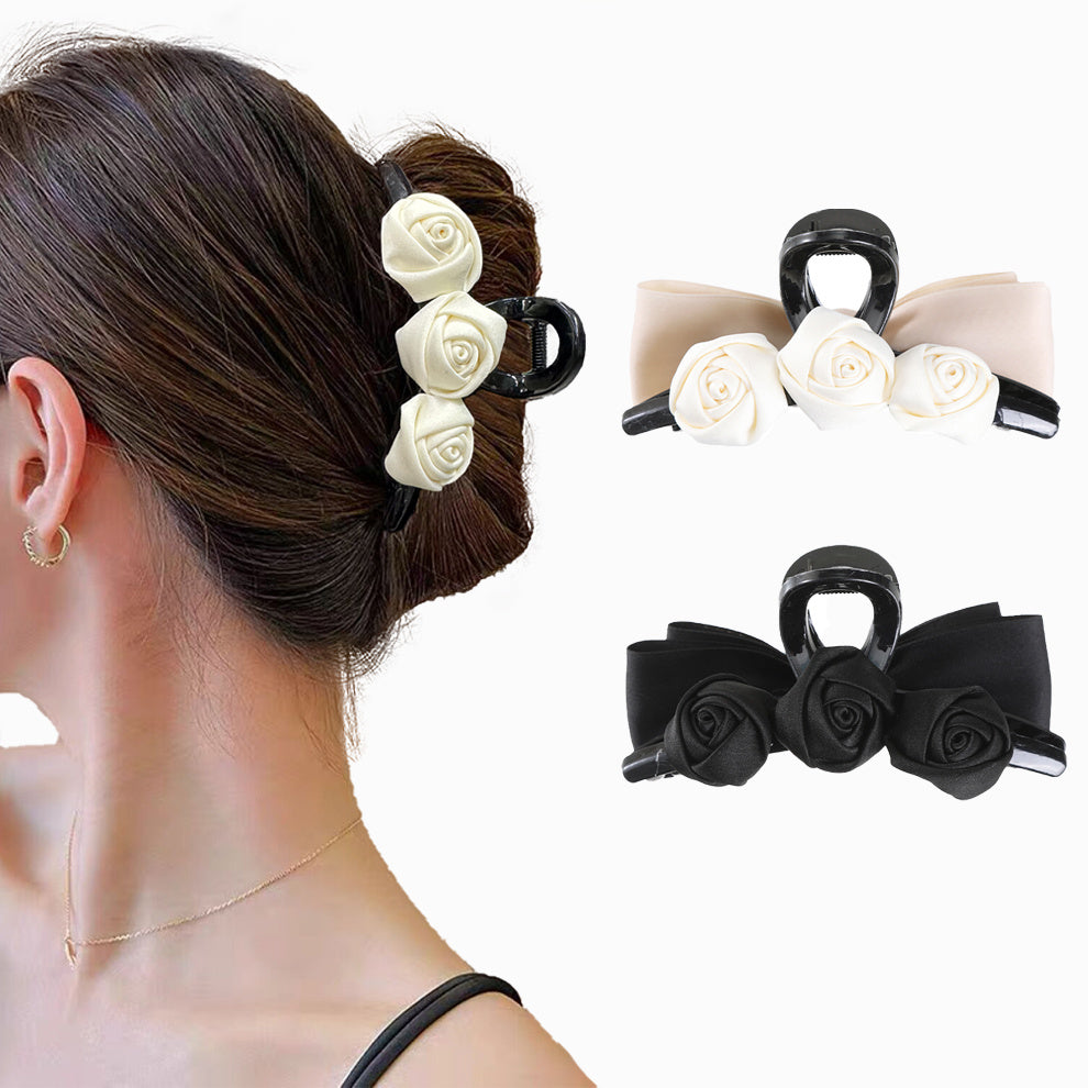 Satin Rose Bow Hair Claw Ponytail Clip Hair Accessories