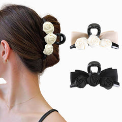 Satin Rose Bow Hair Claw Ponytail Clip Hair Accessories
