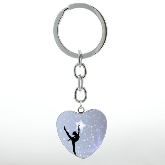 Ballet Dancing Keychain Glass Gem Stainless Steel