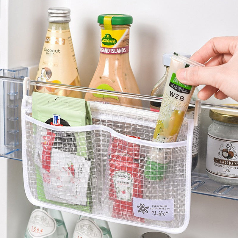 Refrigerator Door Organizer Fridge Hanging Mesh Bag Household Storage Bag