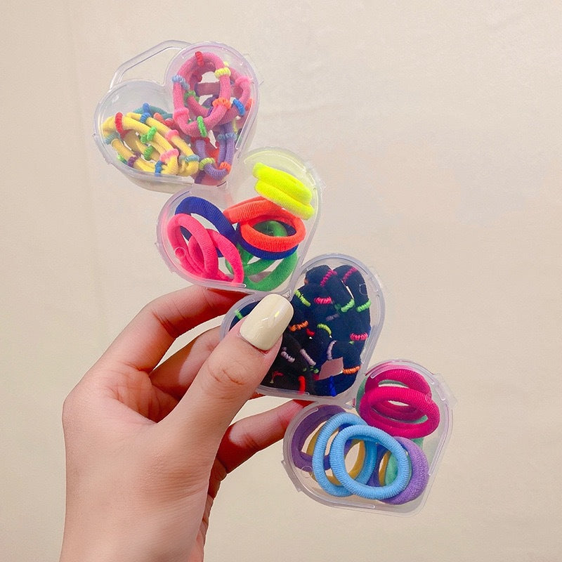 Colorful Hair Ties & Hair Clips Set in Heart Box - Girls Hair Accessories Gift