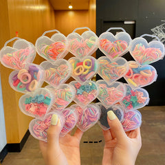 Colorful Hair Ties & Hair Clips Set in Heart Box - Girls Hair Accessories Gift