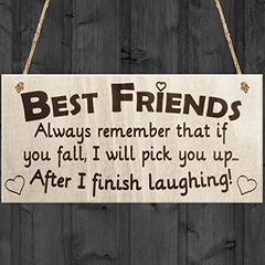 Wooden Friendship Sign Friends with Heart Humorous Quote