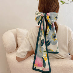 Flower Print Skinny Scarf L French Style Long Ribbon Scarf Classic Neckerchief