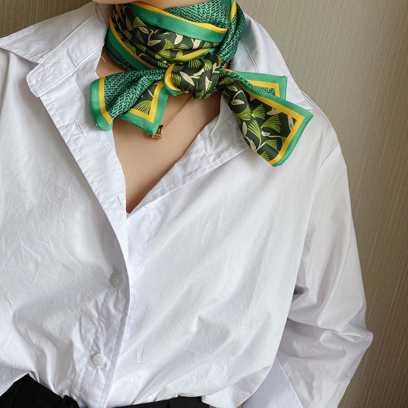 Flower Print Skinny Scarf L French Style Long Ribbon Scarf Classic Neckerchief