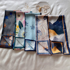 Flower Print Skinny Scarf L French Style Long Ribbon Scarf Classic Neckerchief