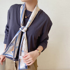 Flower Print Skinny Scarf L French Style Long Ribbon Scarf Classic Neckerchief