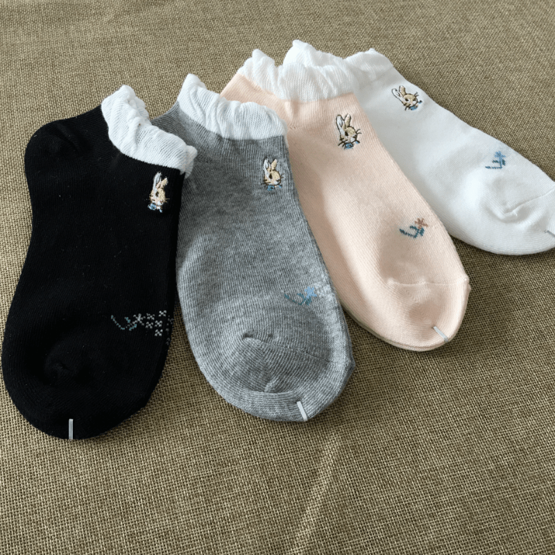4 Pairs Bunny Short Socks Colorblock Ankle Stockings Women's Hosiery