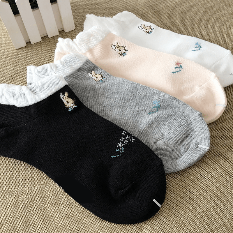 4 Pairs Bunny Short Socks Colorblock Ankle Stockings Women's Hosiery