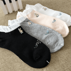 4 Pairs Bunny Short Socks Colorblock Ankle Stockings Women's Hosiery