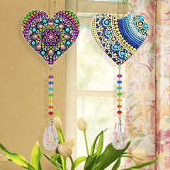2pcs DIY Heart Diamond Painting Kits Ornaments Wind Chime Keychain Crafts