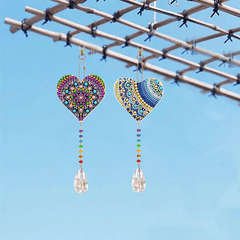 2pcs DIY Heart Diamond Painting Kits Ornaments Wind Chime Keychain Crafts