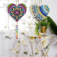 2pcs DIY Heart Diamond Painting Kits Ornaments Wind Chime Keychain Crafts
