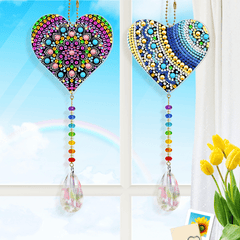 2pcs DIY Heart Diamond Painting Kits Ornaments Wind Chime Keychain Crafts