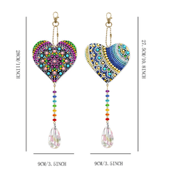 2pcs DIY Heart Diamond Painting Kits Ornaments Wind Chime Keychain Crafts