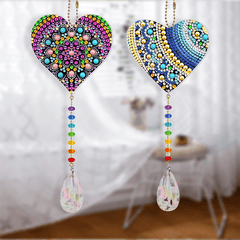 2pcs DIY Heart Diamond Painting Kits Ornaments Wind Chime Keychain Crafts