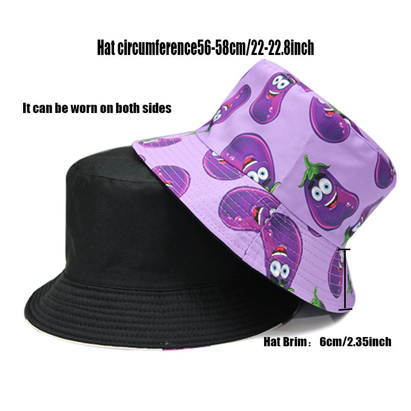Eggplant Printed Bucket Hat Cartoon Sunscreen Basin Hat Fisherman Cap