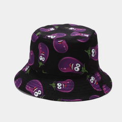 Eggplant Printed Bucket Hat Cartoon Sunscreen Basin Hat Fisherman Cap