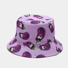 Eggplant Printed Bucket Hat Cartoon Sunscreen Basin Hat Fisherman Cap