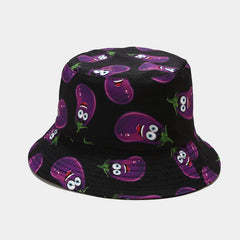 Eggplant Printed Bucket Hat Cartoon Sunscreen Basin Hat Fisherman Cap
