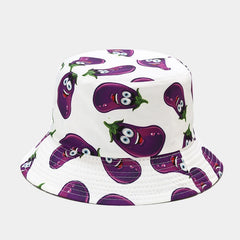 Eggplant Printed Bucket Hat Cartoon Sunscreen Basin Hat Fisherman Cap