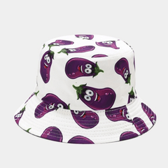 Eggplant Printed Bucket Hat Cartoon Sunscreen Basin Hat Fisherman Cap