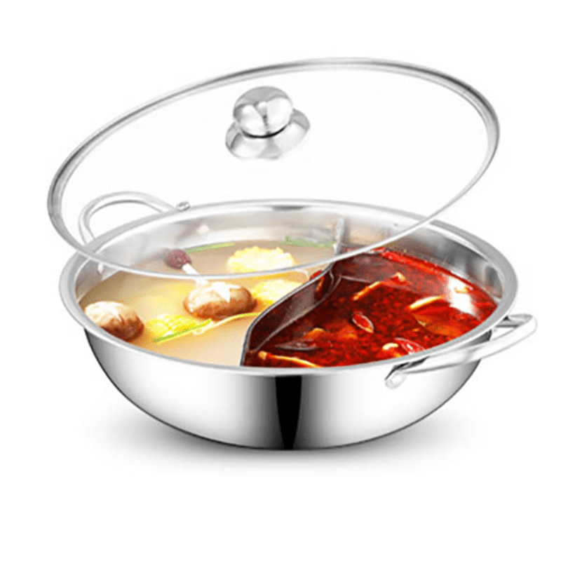 1pc Sichuan Hot Pot Stainless Steel Divided Cooking Pot for Gas Stovetop