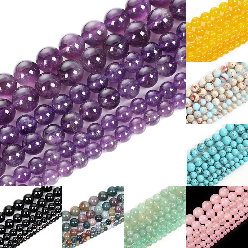 Natural Stone Round Loose Beads for Jewelry Making DIY