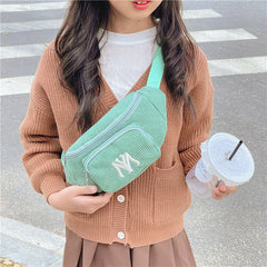 Girls Casual Stylish Corduroy Embroidery Crossbody Bag Chest Bag