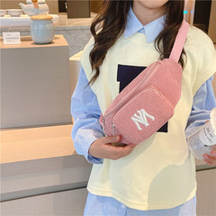 Girls Casual Stylish Corduroy Embroidery Crossbody Bag Chest Bag
