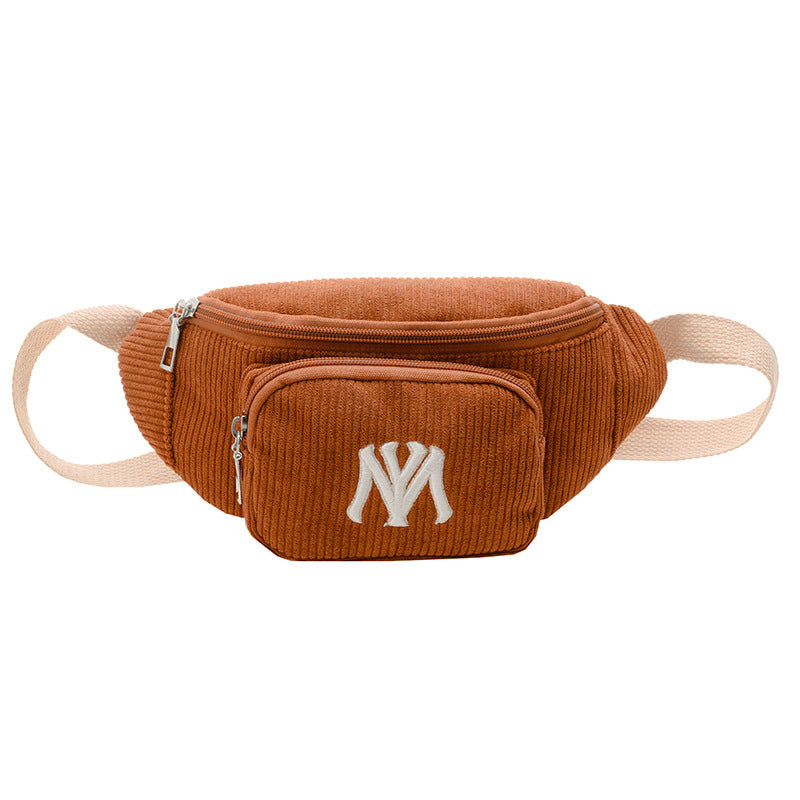 Girls Casual Stylish Corduroy Embroidery Crossbody Bag Chest Bag