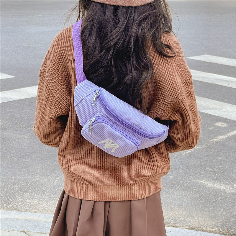 Girls Casual Stylish Corduroy Embroidery Crossbody Bag Chest Bag