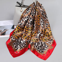 Leopard Print Shawl Vintage Plaid Satin Square Scarf Bandana Silk Head Wrap