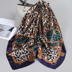 Leopard Print Shawl Vintage Plaid Satin Square Scarf Bandana Silk Head Wrap